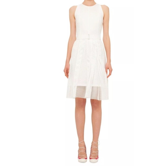 NWT $1290 Akris punto Mesh‎ Overlay Keyhole Back Sheath Dress Cream [SZ 6 ] - Picture 8 of 8